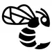 Black and white logo featuring a stylized bee at its center, representing a brand or organization.